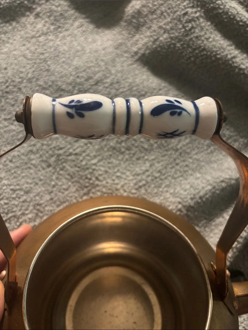 Vintage Copper Plated Teapot with Porcelain Handle